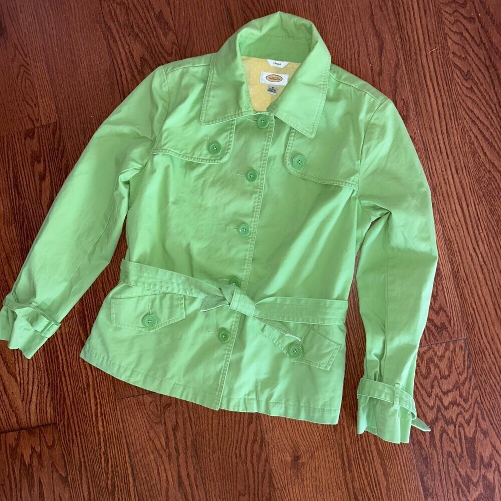 Talbots Stretch Pea Coat Jacket Size 8 Tie Waist Pistachio Size Medium - Picture 2 of 15